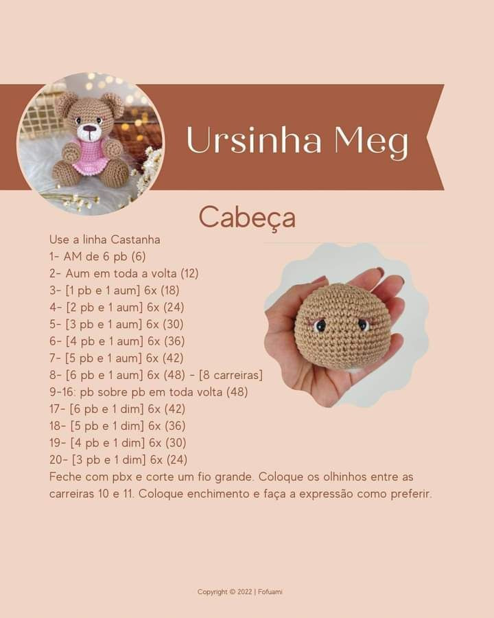 Hướng dẫn móc gấu Ursinha Meg màu nâu mặc váy hồng