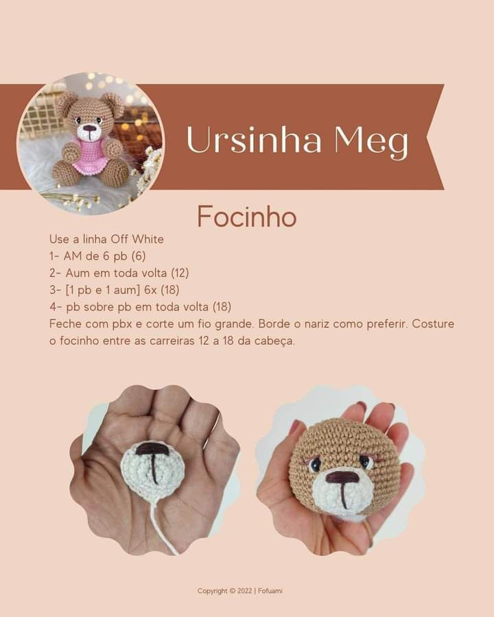 Hướng dẫn móc gấu Ursinha Meg màu nâu mặc váy hồng