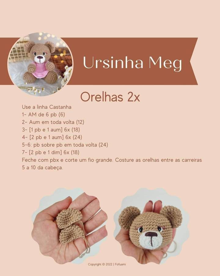 Hướng dẫn móc gấu Ursinha Meg màu nâu mặc váy hồng