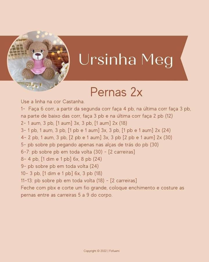 Hướng dẫn móc gấu Ursinha Meg màu nâu mặc váy hồng