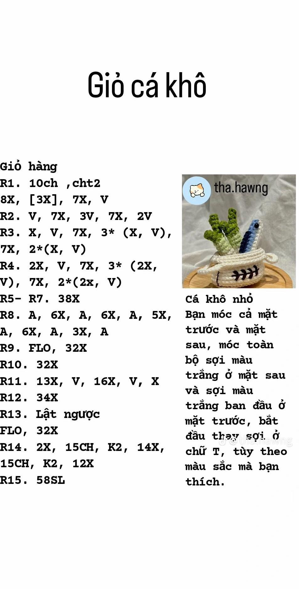 Hướng dẫn móc giỏ cá khô và rau củ