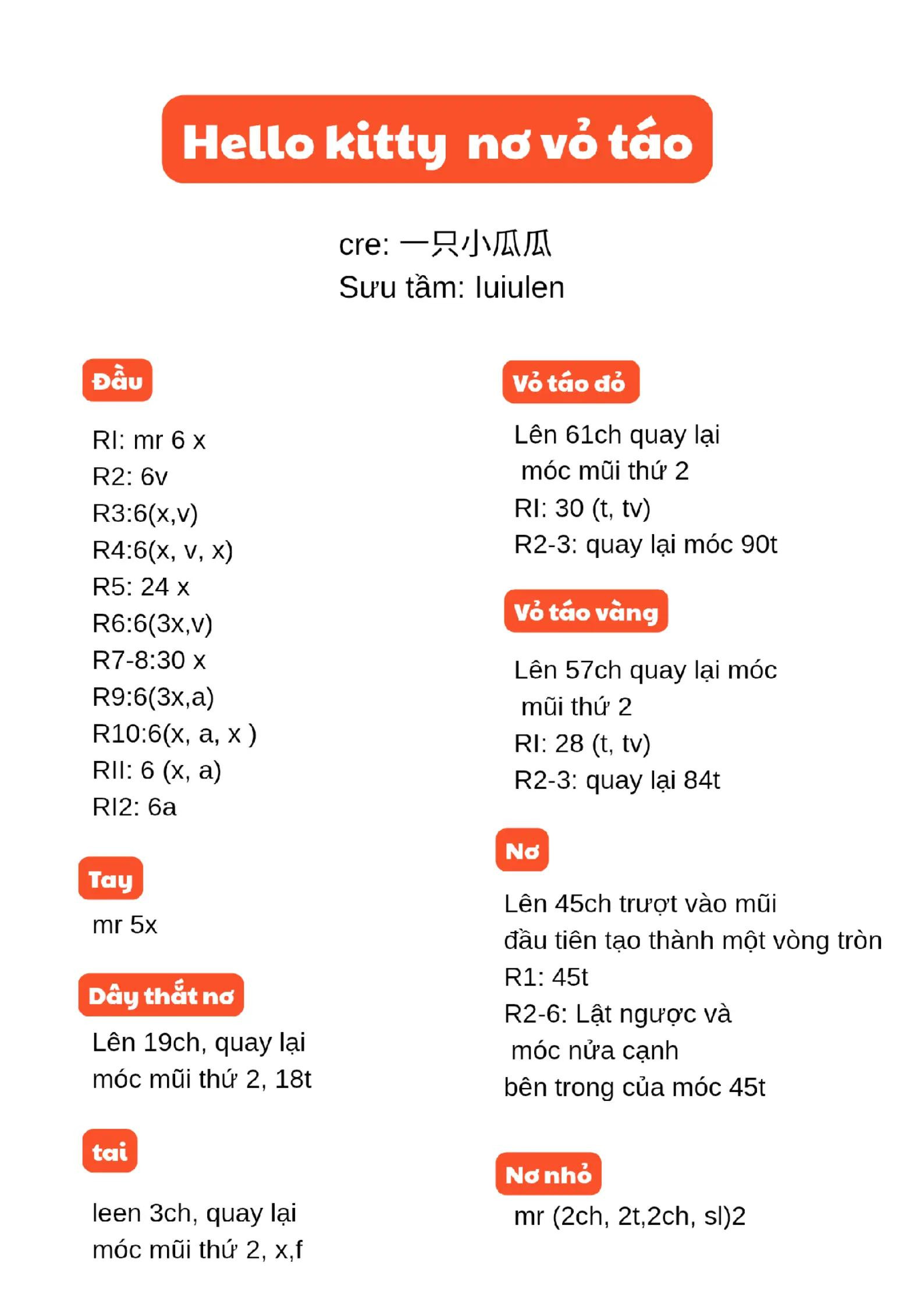 Hướng dẫn móc Hello Kitty trong vỏ táo đỏ vàng