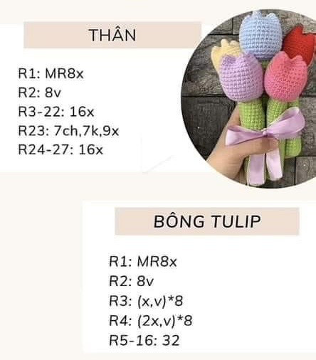 Hướng dẫn móc hoa Tulip và Bông Tulip