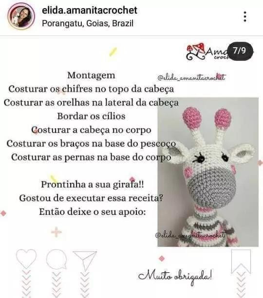 Hướng dẫn móc hươu cao cổ sọc màu hồng xám