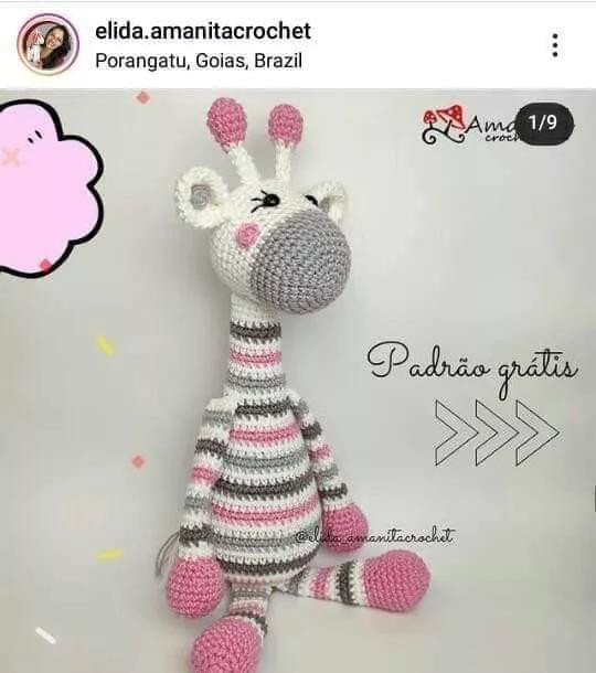 Hướng dẫn móc hươu cao cổ sọc màu hồng xám