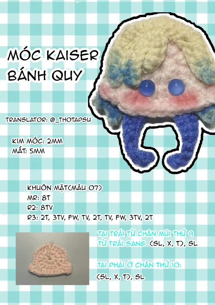 Hướng dẫn móc Kaiser Bánh Quy Blue Lock - Chart mặt, tóc và chân