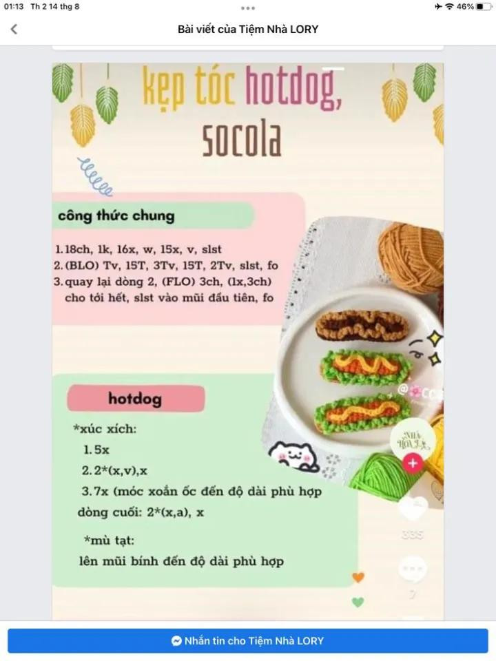 Hướng dẫn móc kẹp tóc hình Taco và Hotdog