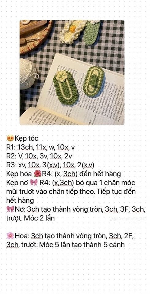 Hướng dẫn móc kẹp tóc lá và hoa màu xanh