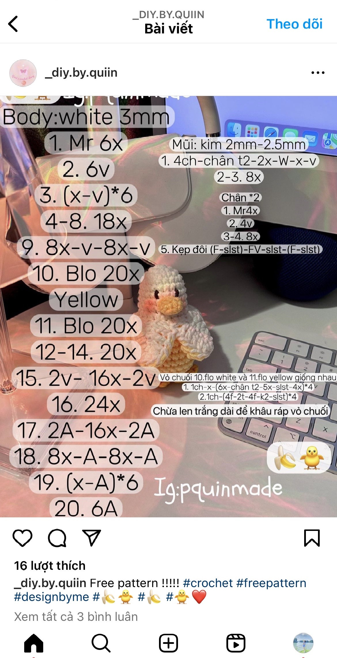 Hướng dẫn móc len Amigurumi Ong và Gà con trong vỏ chuối