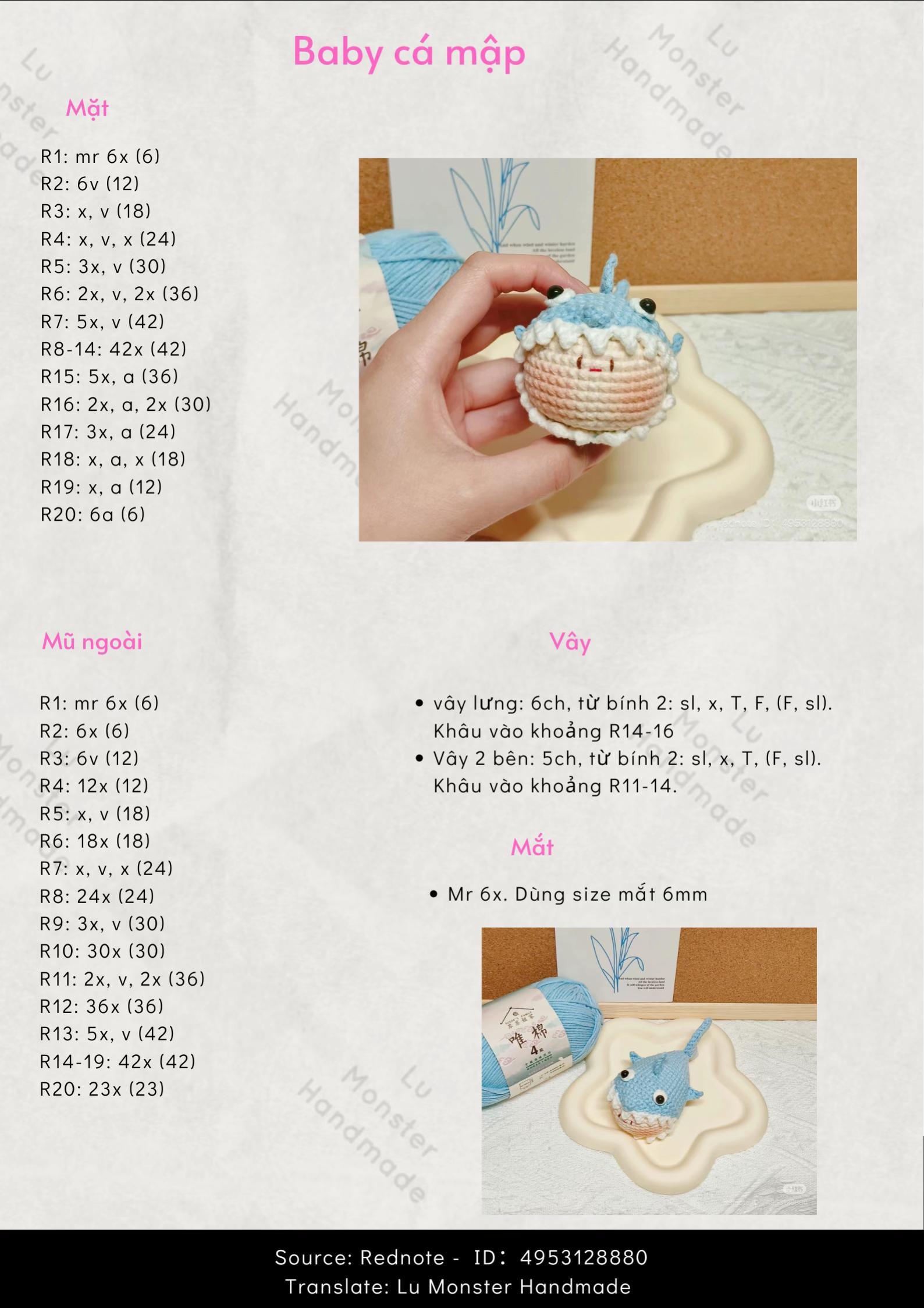 Hướng dẫn móc len Baby cá mập xanh và trắng