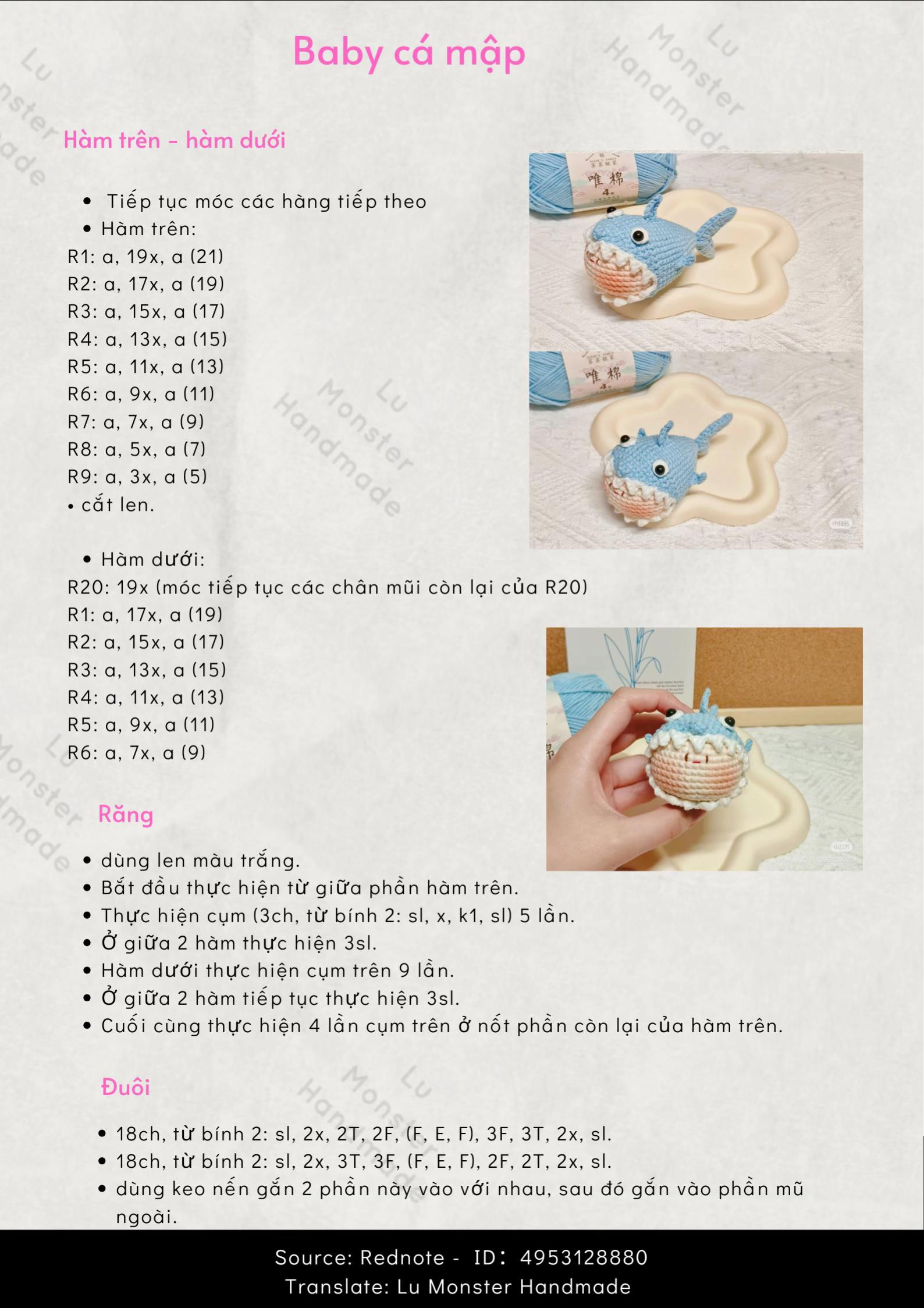 Hướng dẫn móc len Baby cá mập xanh và trắng