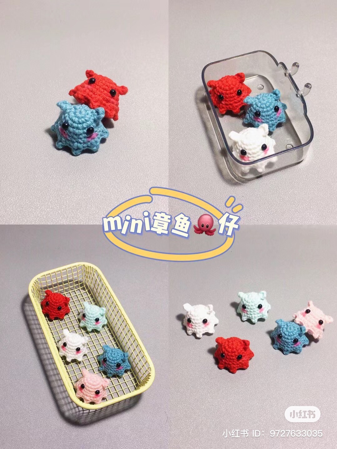 Hướng dẫn móc len Bạch tuộc mini (Mini Octopus) nhiều màu sắc dễ thương, chart chi tiết từng hàng