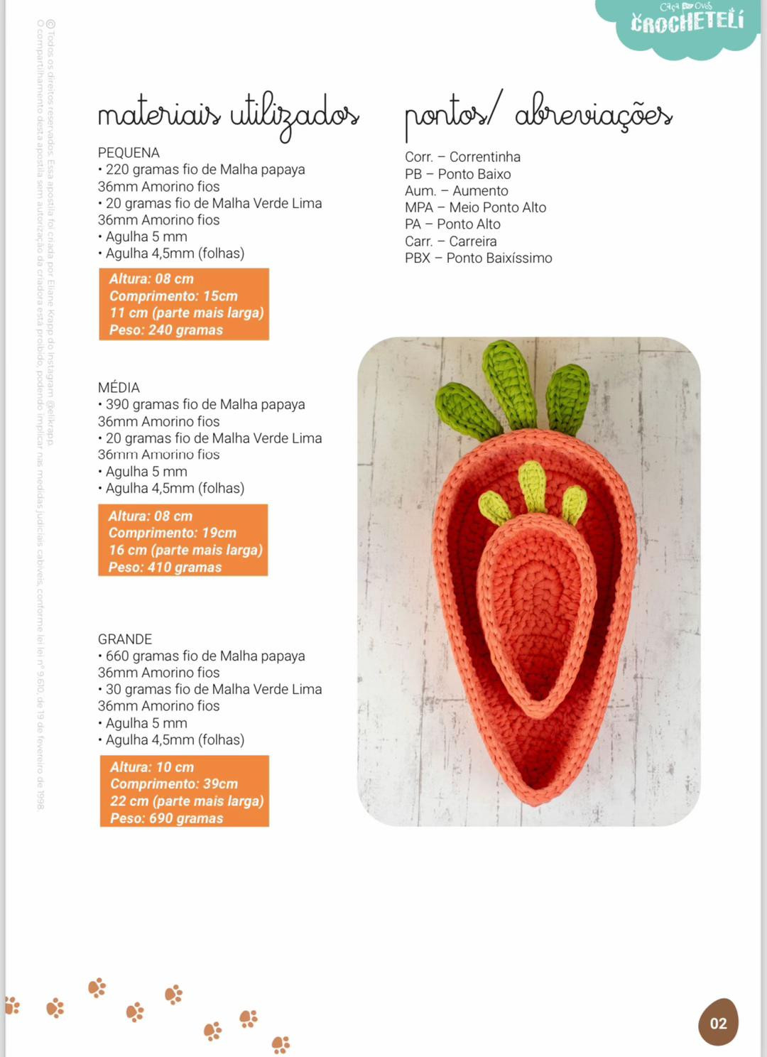 Hướng dẫn móc len Bandeja Cenoura - Khay hình cà rốt màu cam và xanh lá