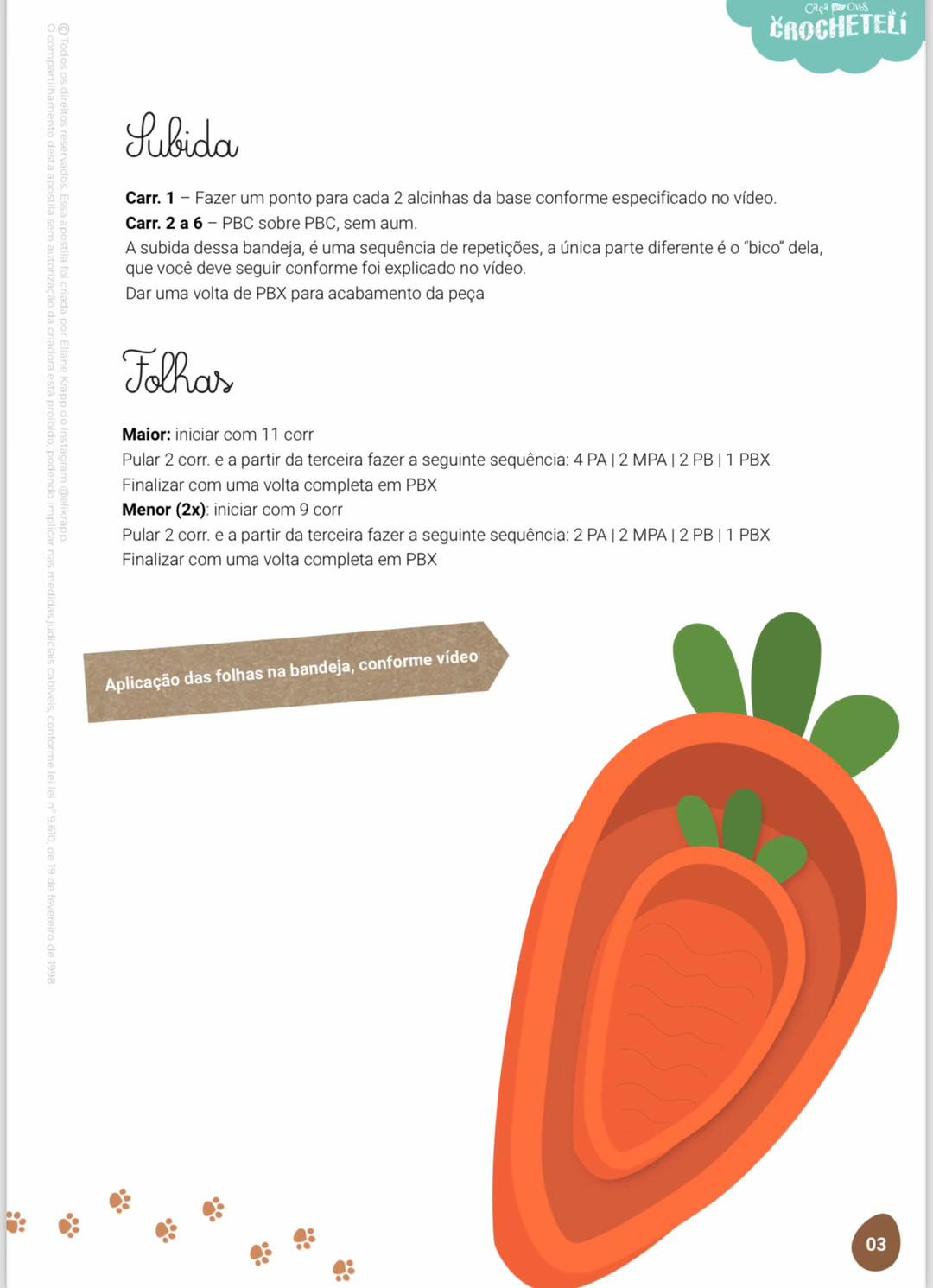 Hướng dẫn móc len Bandeja Cenoura - Khay hình cà rốt màu cam và xanh lá