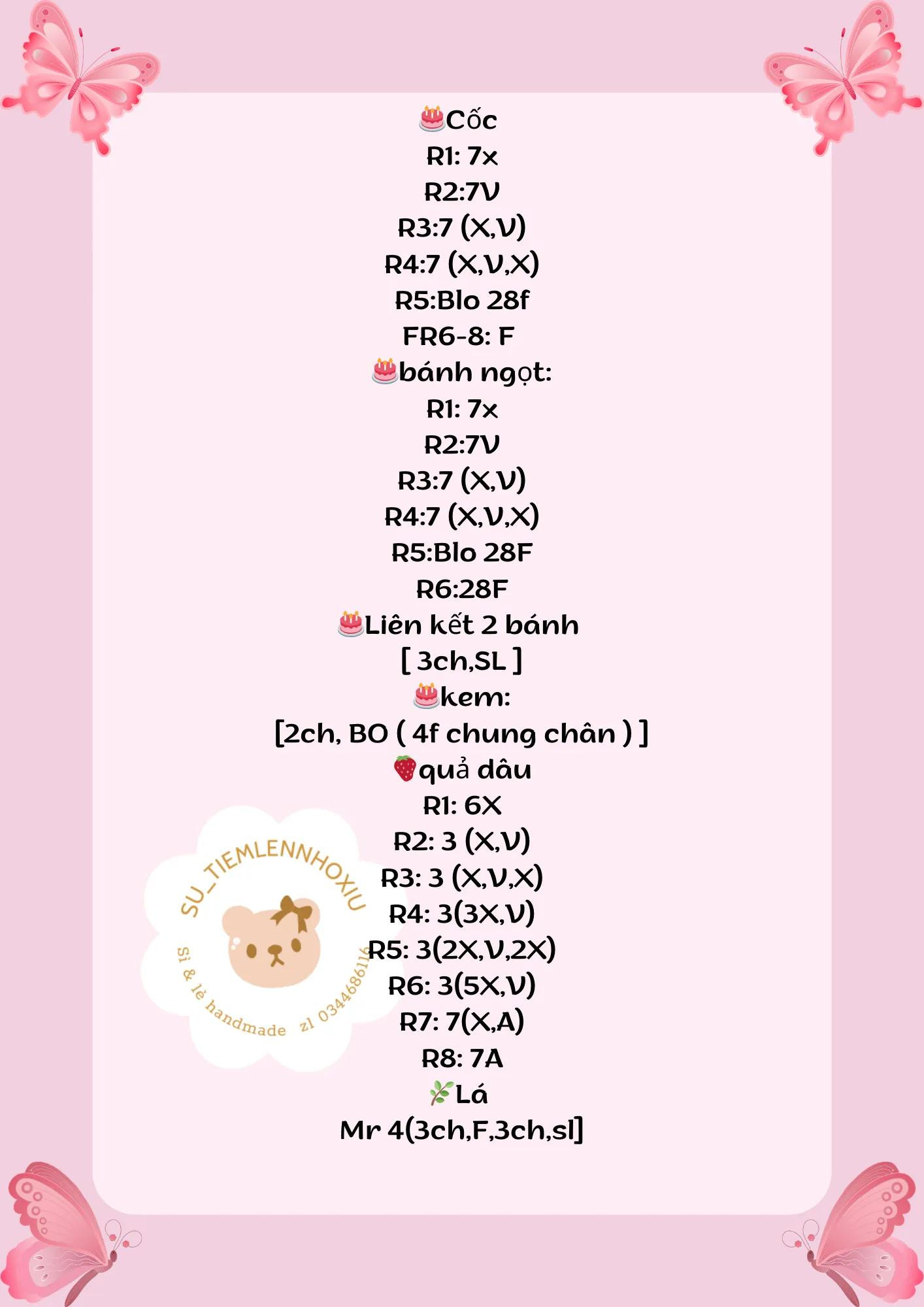 Hướng dẫn móc len bánh cupcake ngọt ngào với trang trí dâu tây, kem và hoa