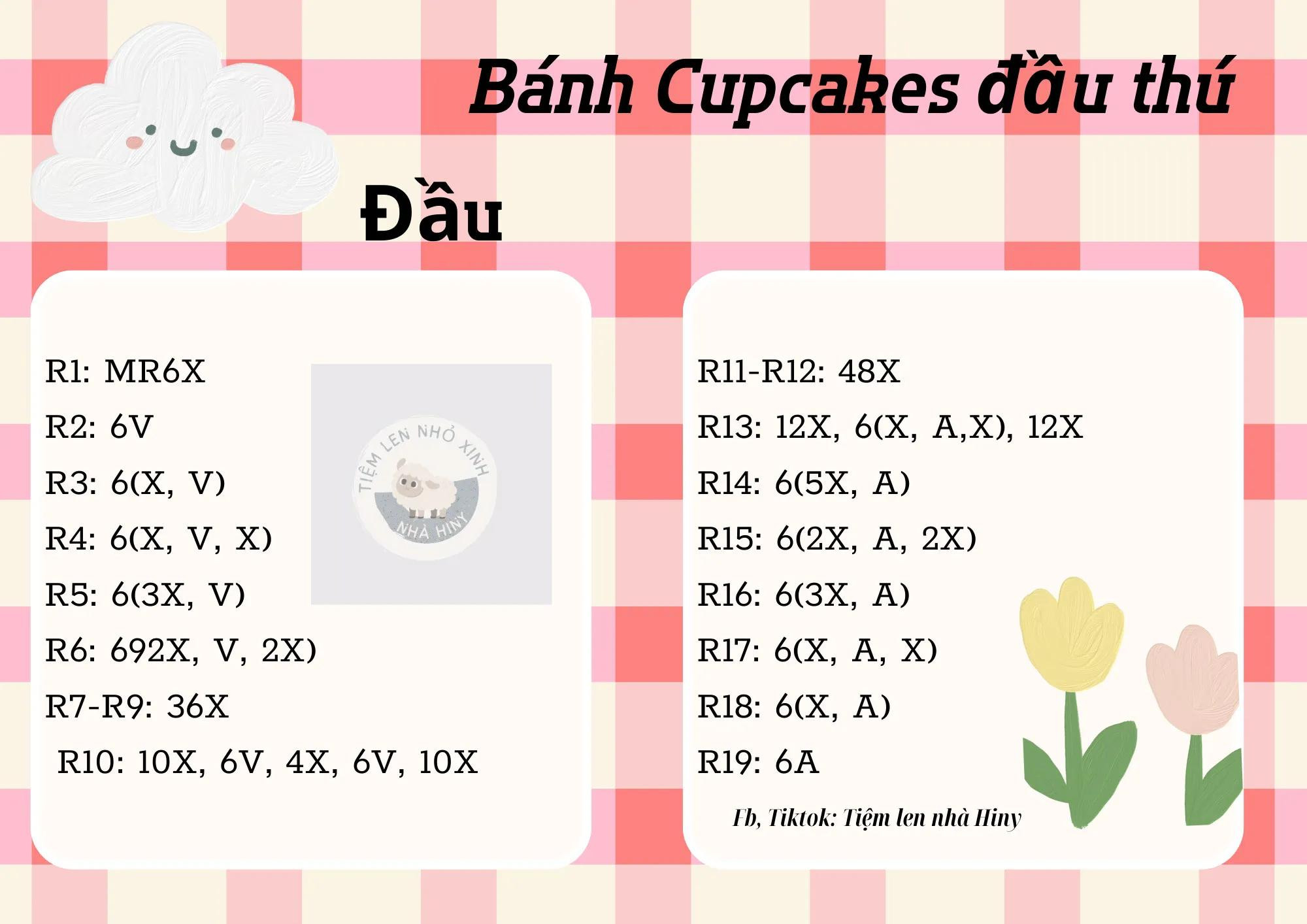Hướng dẫn móc len Bánh Cupcakes đầu thú với các mẫu tai chó, mèo, thỏ, gấu