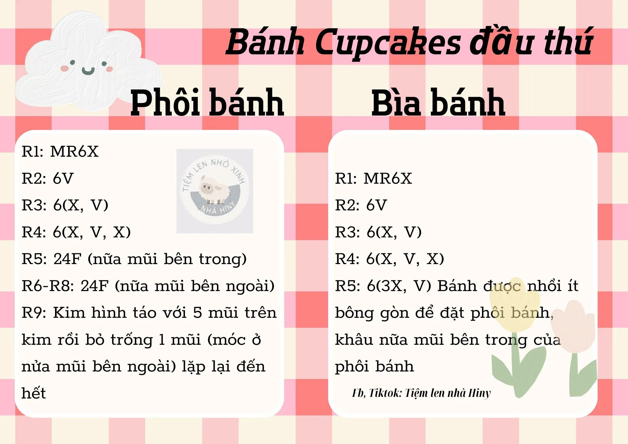 Hướng dẫn móc len Bánh Cupcakes đầu thú với các mẫu tai chó, mèo, thỏ, gấu