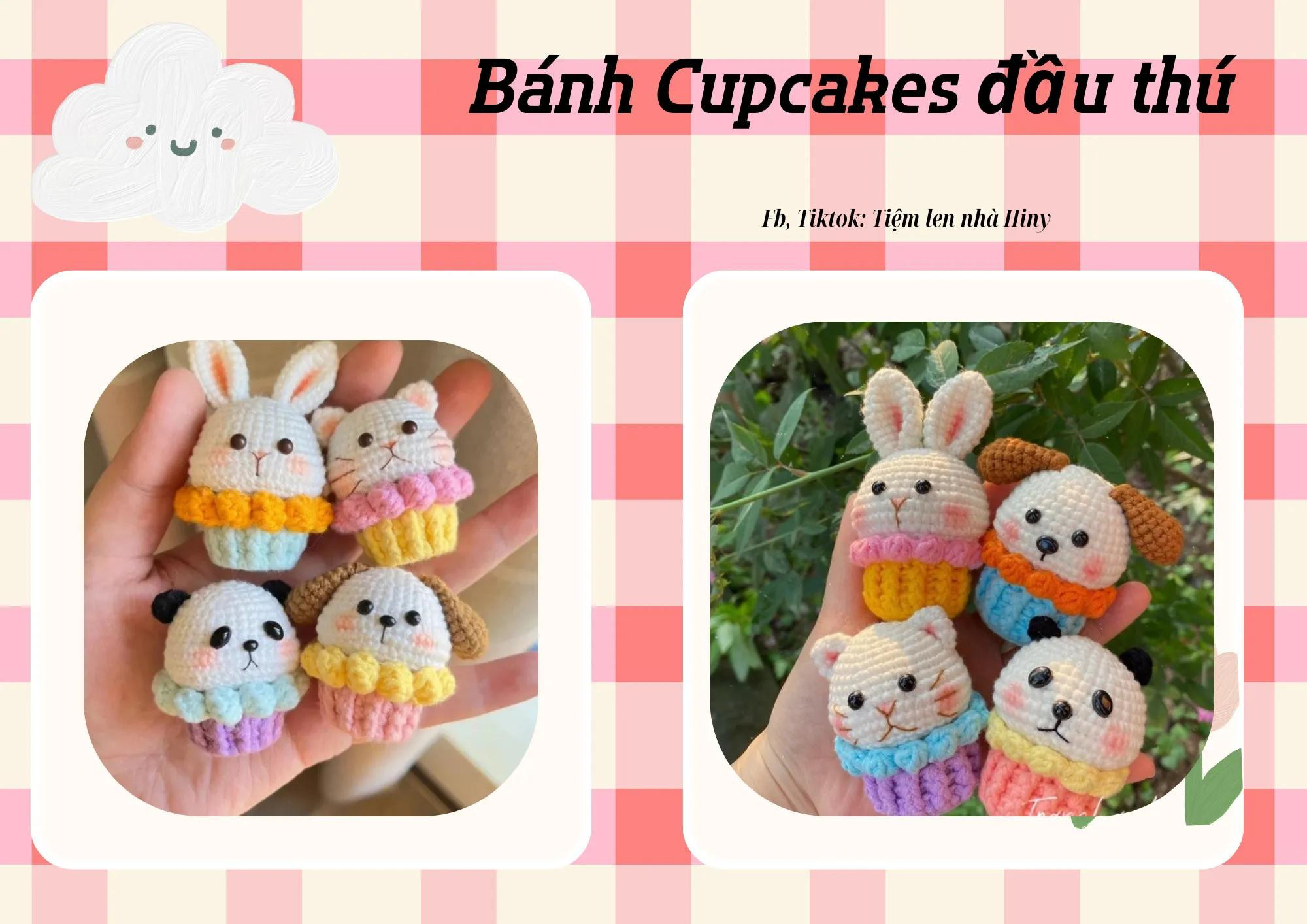 Hướng dẫn móc len Bánh Cupcakes đầu thú với các mẫu tai chó, mèo, thỏ, gấu
