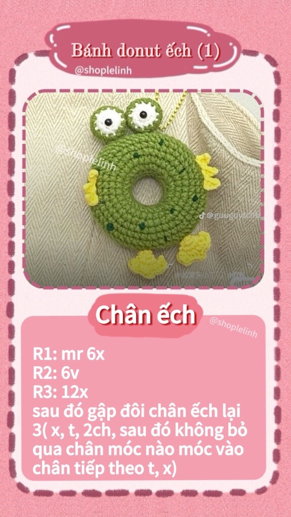 Hướng dẫn móc len bánh donut hình con ếch dễ thương
