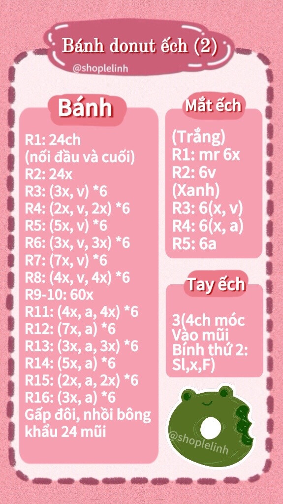 Hướng dẫn móc len bánh donut hình con ếch dễ thương