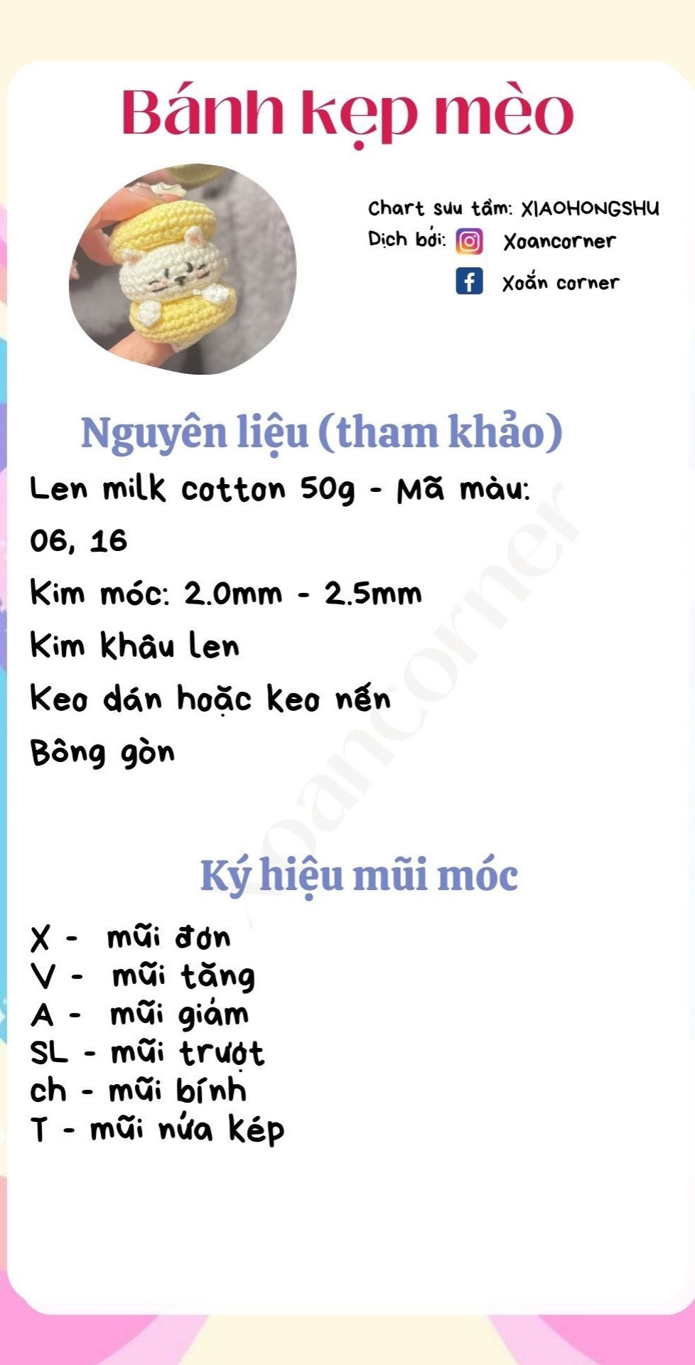 Hướng dẫn móc len Bánh kẹp mèo màu vàng trắng