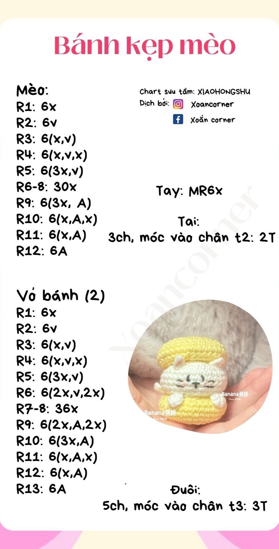 Hướng dẫn móc len Bánh kẹp mèo màu vàng trắng