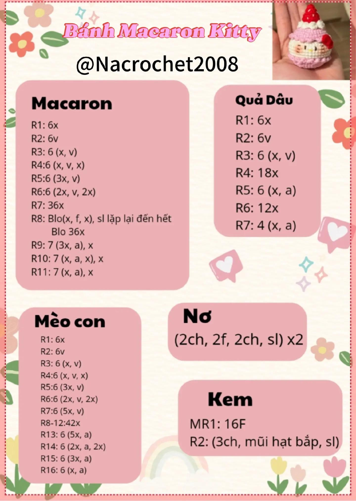 Hướng dẫn móc len Bánh Macaron Kitty dễ thương