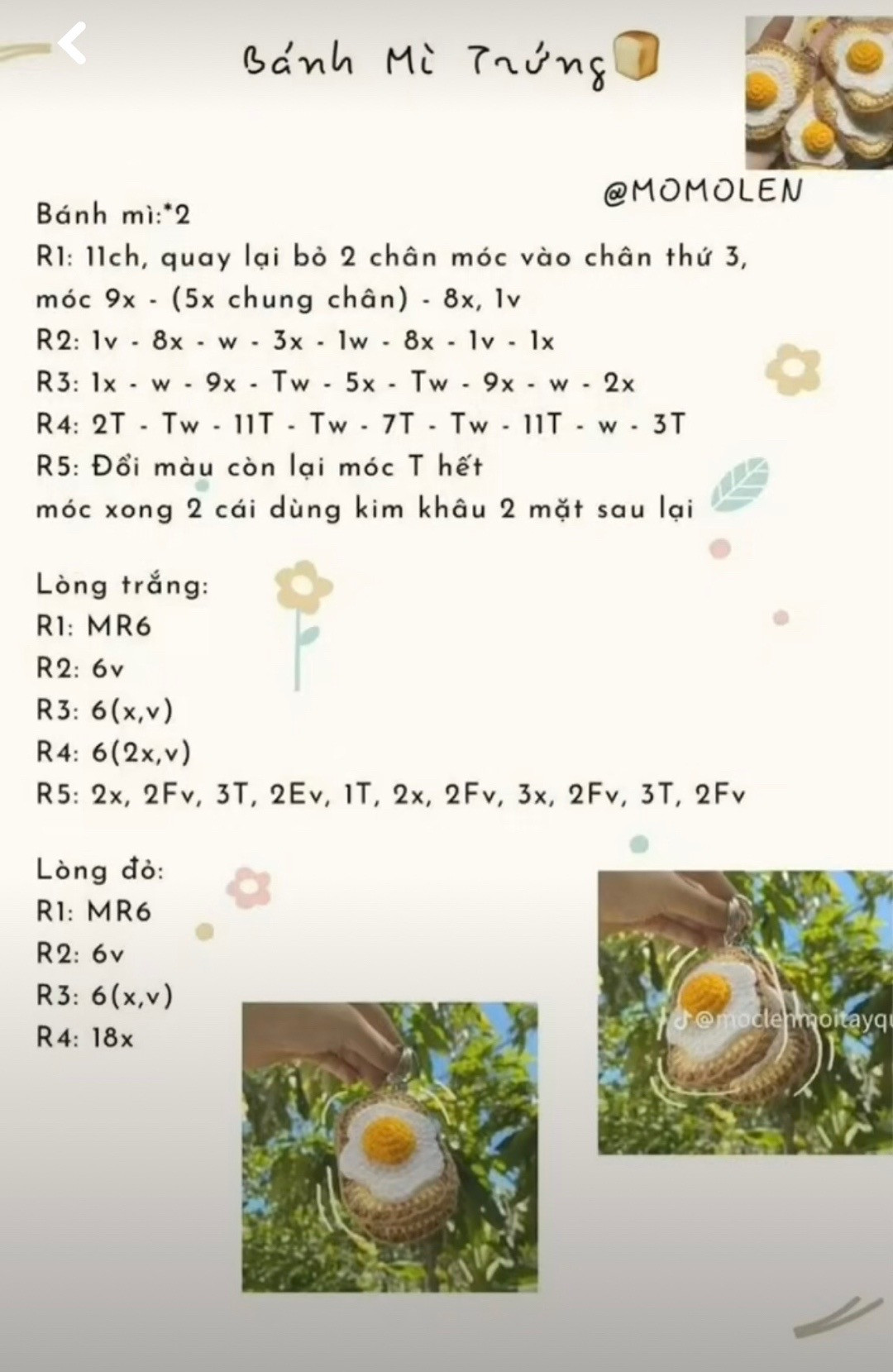 Hướng dẫn móc len Bánh Mì Trứng - Chart chi tiết từng hàng