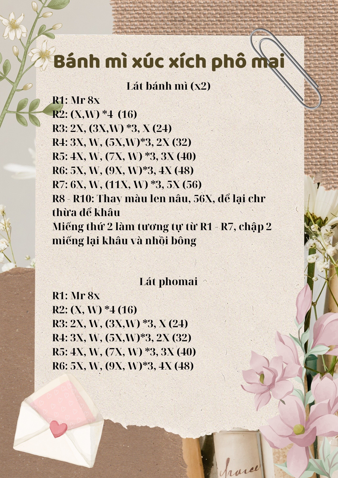 Hướng dẫn móc len Bánh mì xúc xích phô mai và trứng chiên