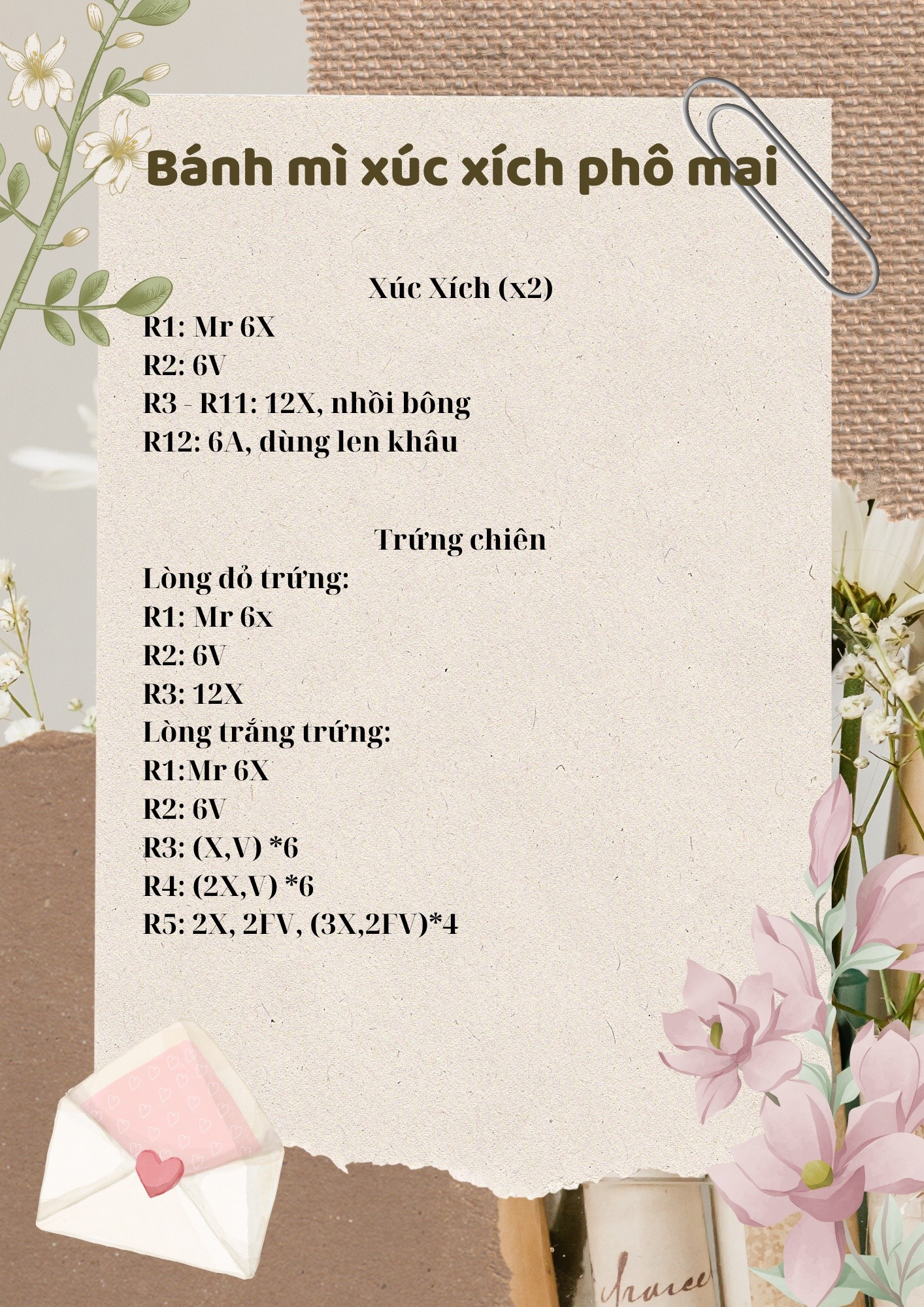 Hướng dẫn móc len Bánh mì xúc xích phô mai và trứng chiên