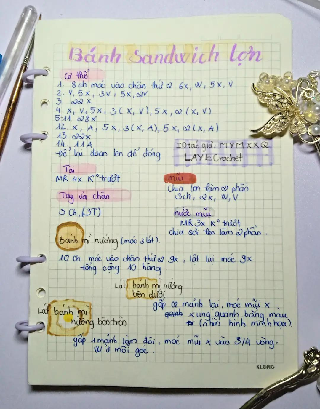 Hướng dẫn móc len Bánh Sandwich Lợn dễ thương với phần thịt heo và trứng