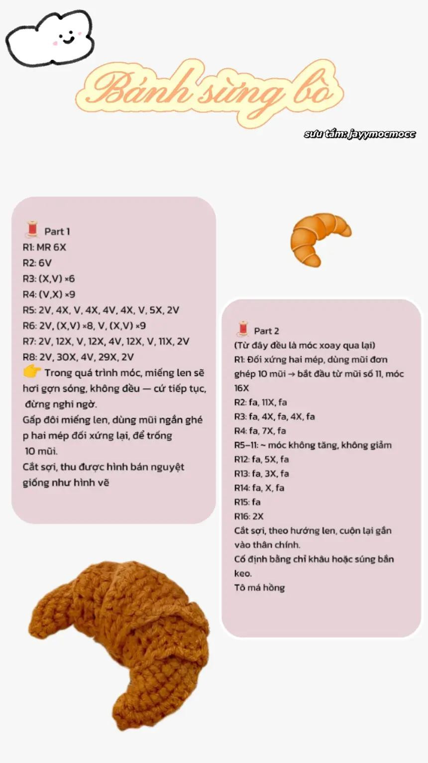 Hướng dẫn móc len Bánh sừng bò màu nâu