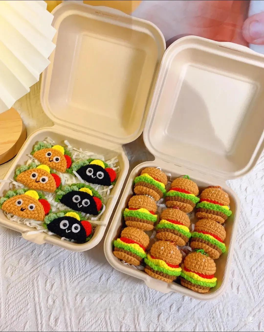 Hướng dẫn móc len Bánh Taco và Hamburger - Chart chi tiết từng hàng