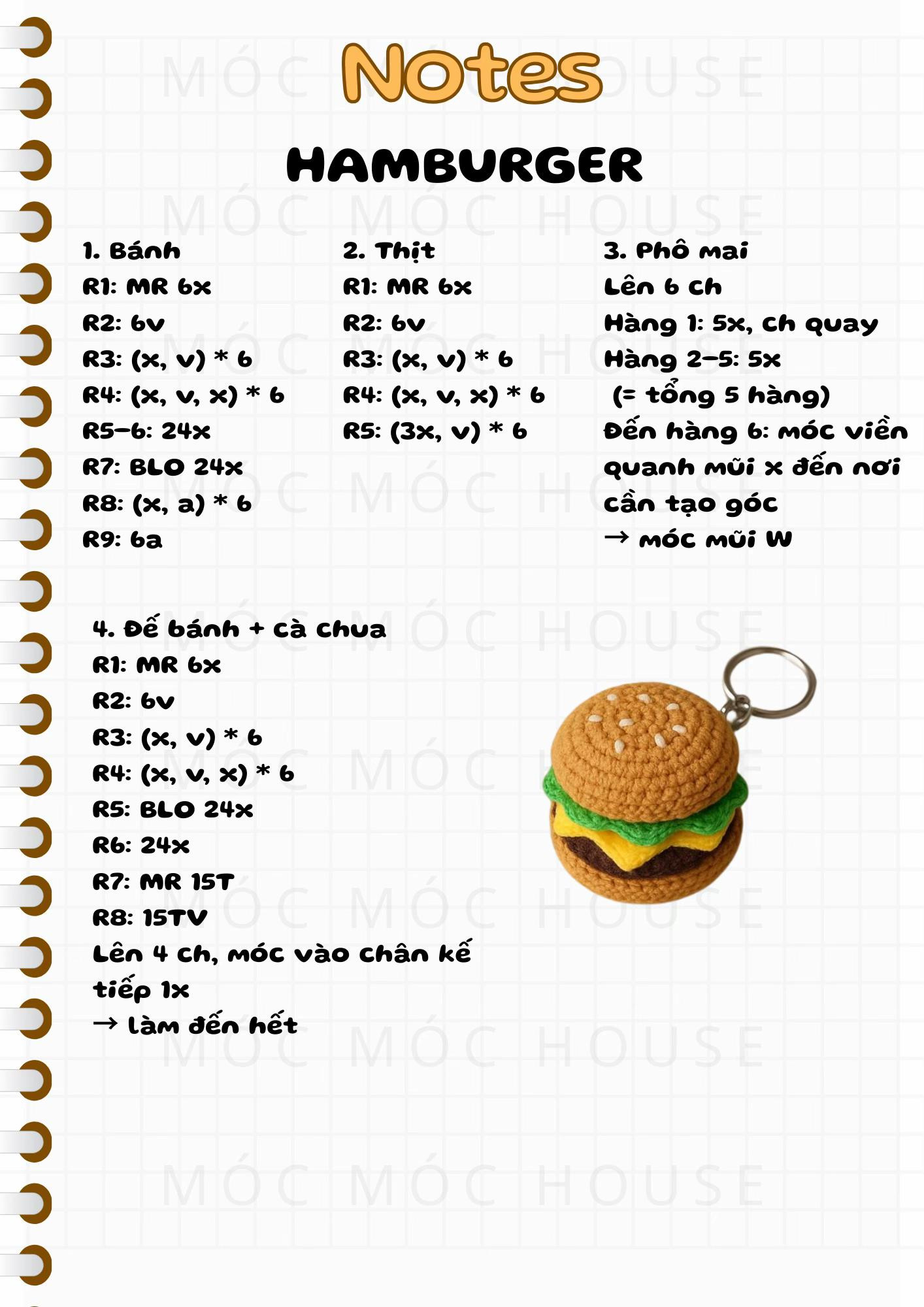 Hướng dẫn móc len Bánh Taco và Hamburger dễ thương