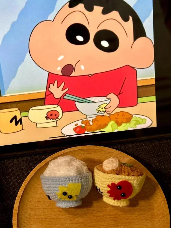 Hướng dẫn móc len bát cơm và đậu hũ viên theo phong cách Crayon Shin-chan
