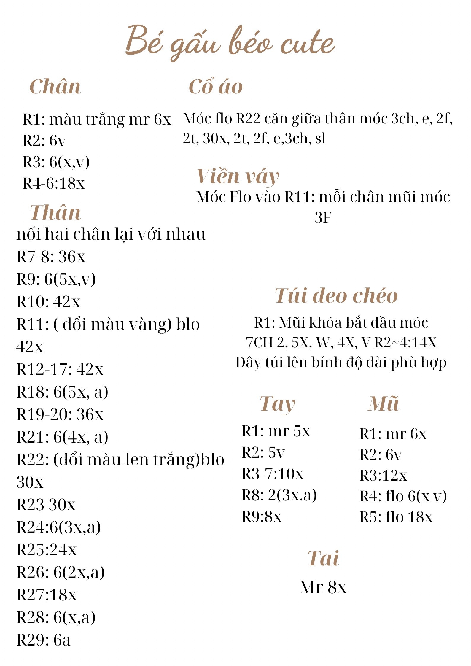 Hướng dẫn móc len bé gấu béo cute mặc váy vàng