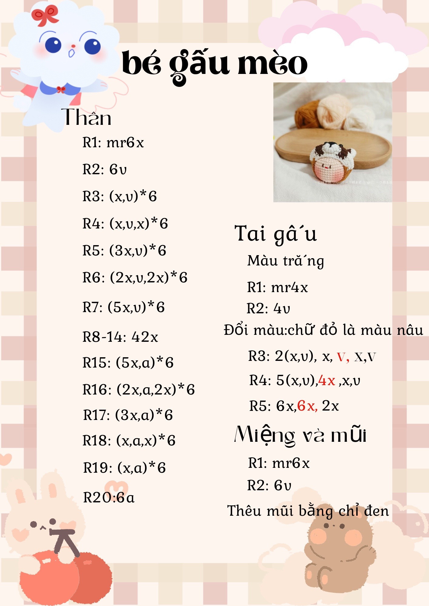 Hướng dẫn móc len bé gấu mèo dễ thương