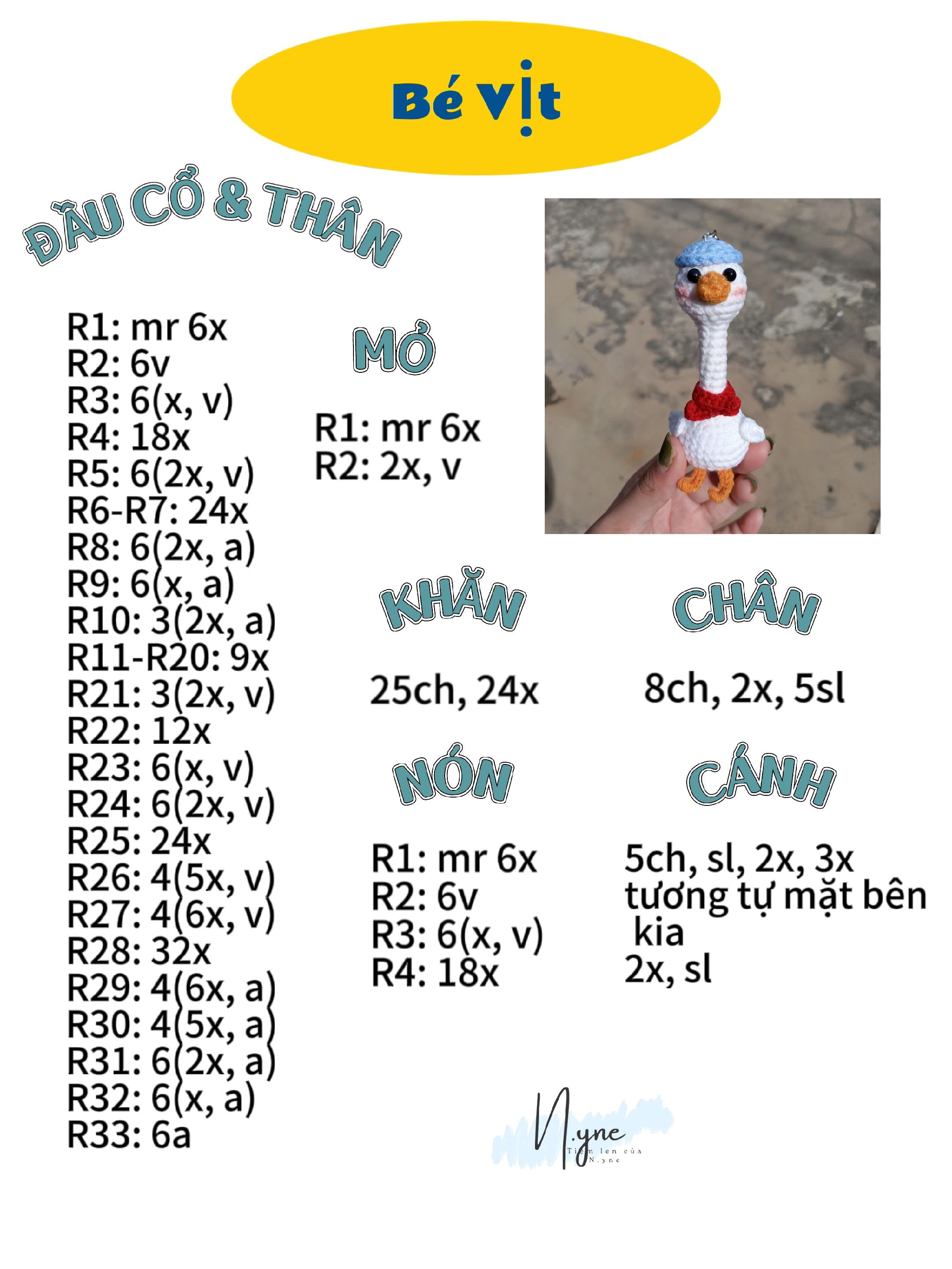 Hướng dẫn móc len Bé vịt dễ thương màu trắng