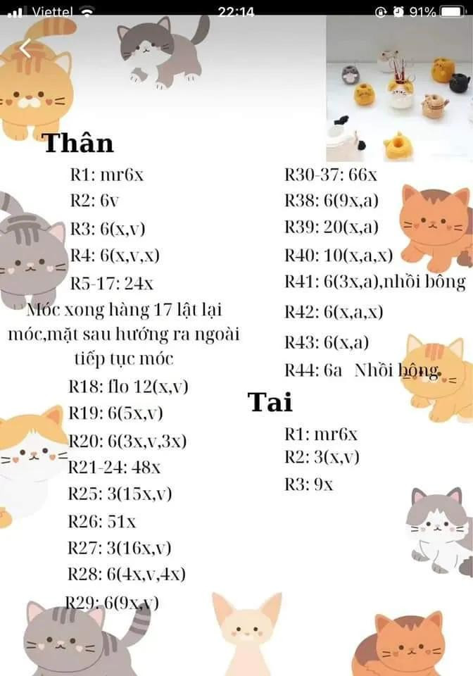 Hướng dẫn móc len bình đựng đồ hình mèo dễ thương