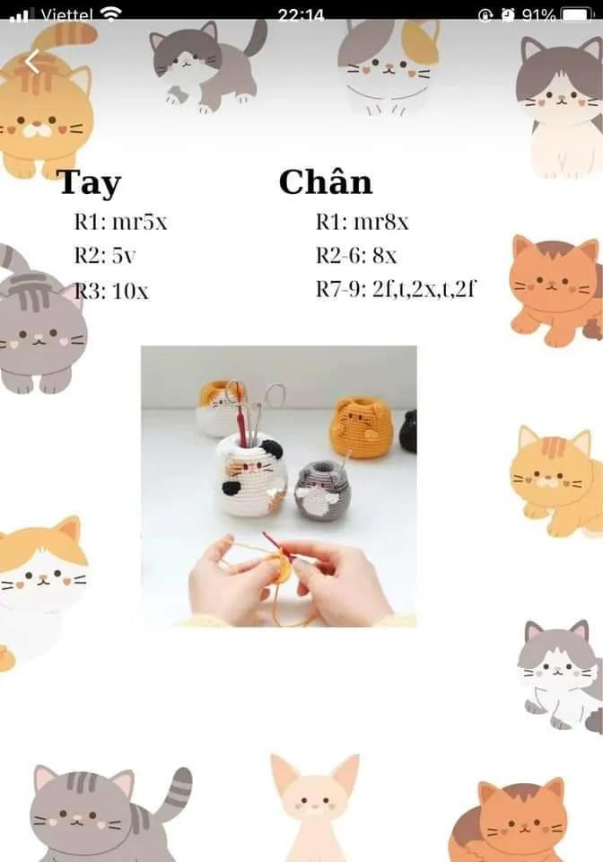 Hướng dẫn móc len bình đựng đồ hình mèo dễ thương