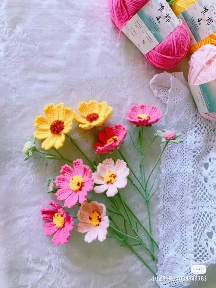 Hướng dẫn móc len bó hoa daisy nhiều màu sắc