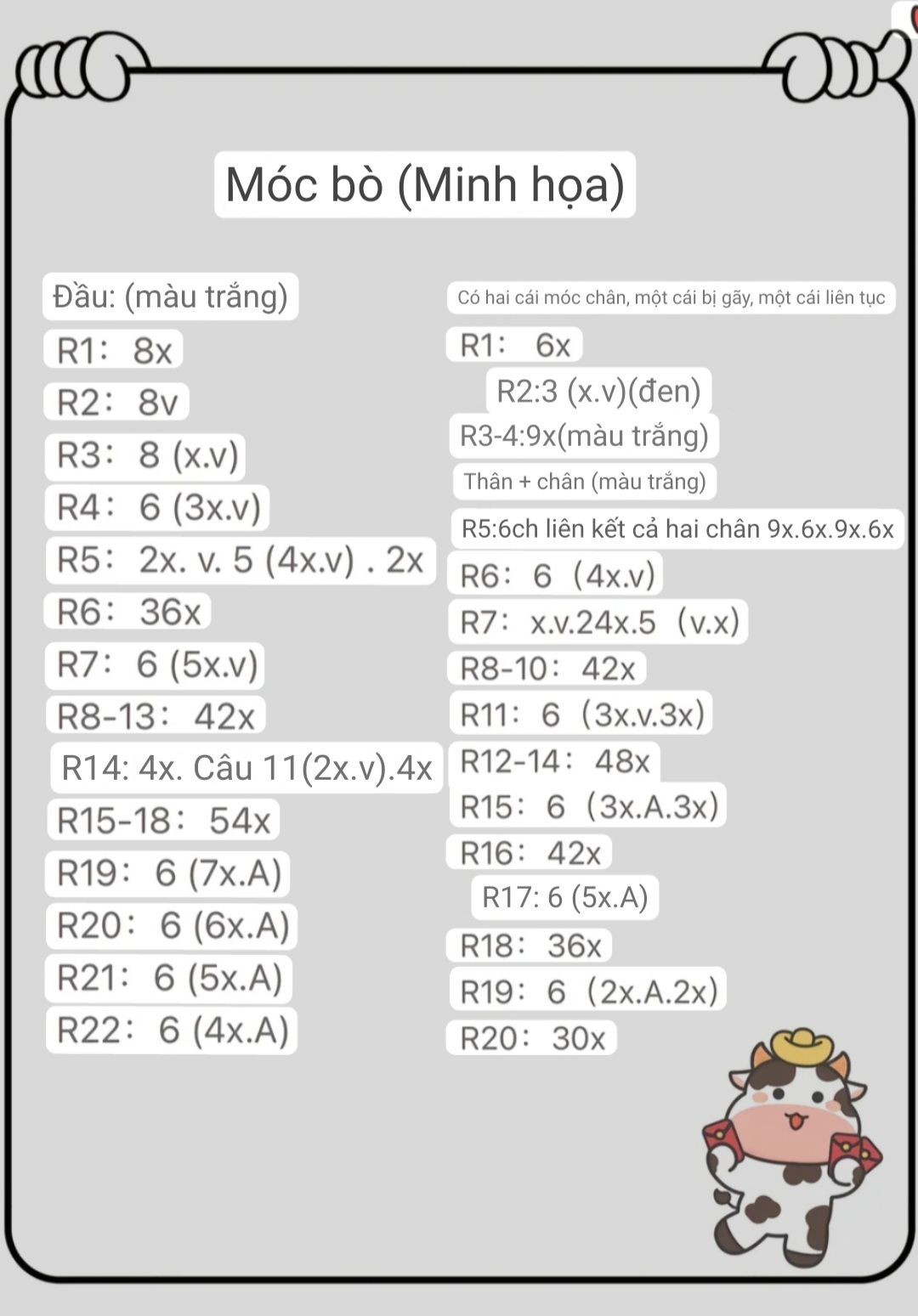 Hướng dẫn móc len bò sữa béo ú trắng đen