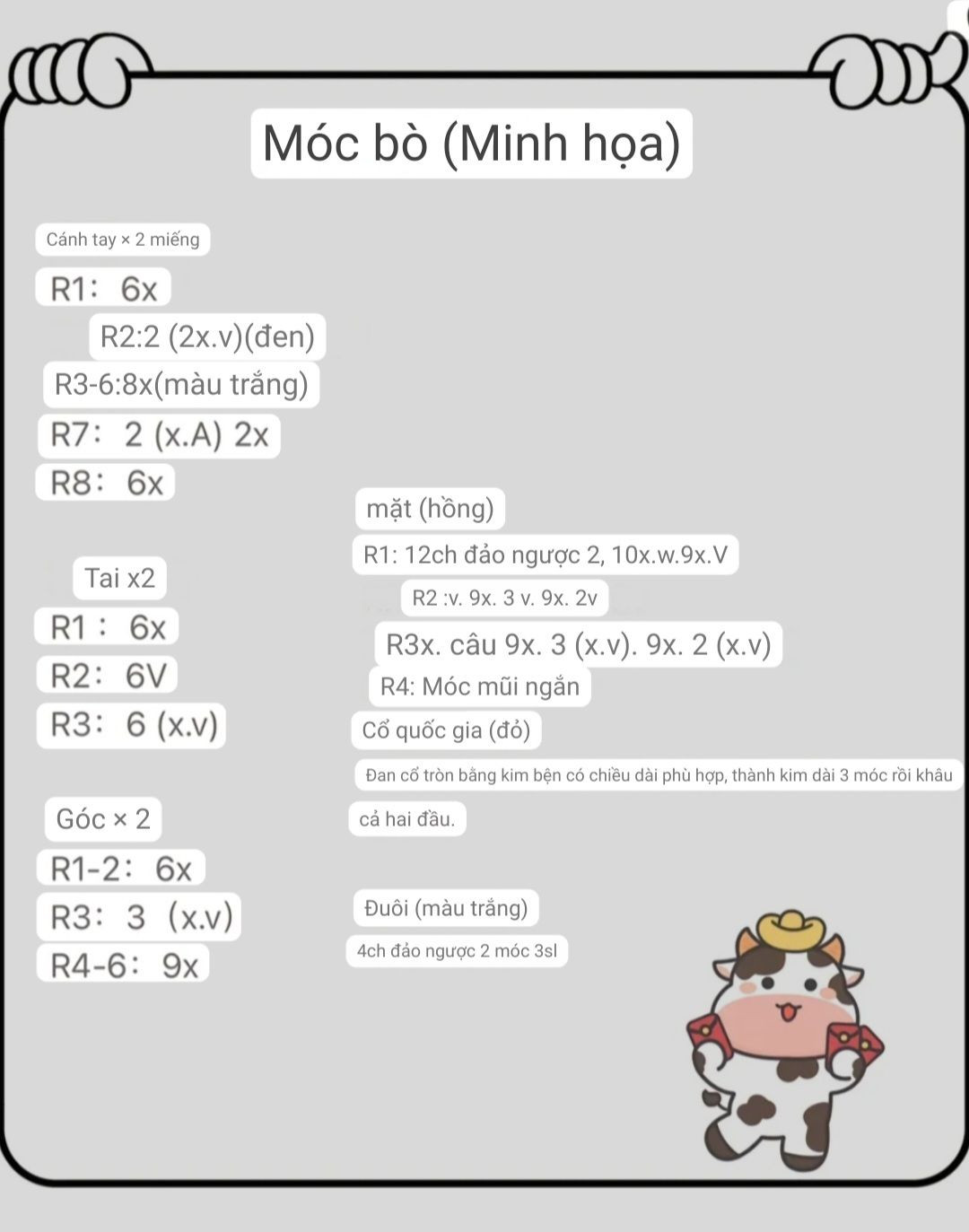 Hướng dẫn móc len bò sữa béo ú trắng đen