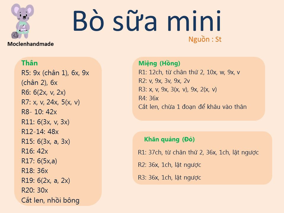 Hướng dẫn móc len Bò sữa mini - Tặng chart