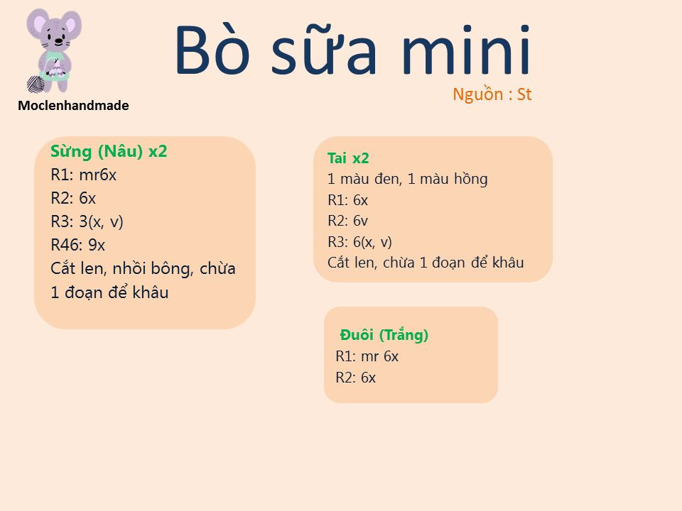 Hướng dẫn móc len Bò sữa mini - Tặng chart