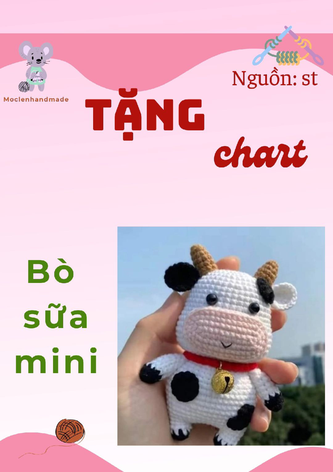 Hướng dẫn móc len Bò sữa mini - Tặng chart