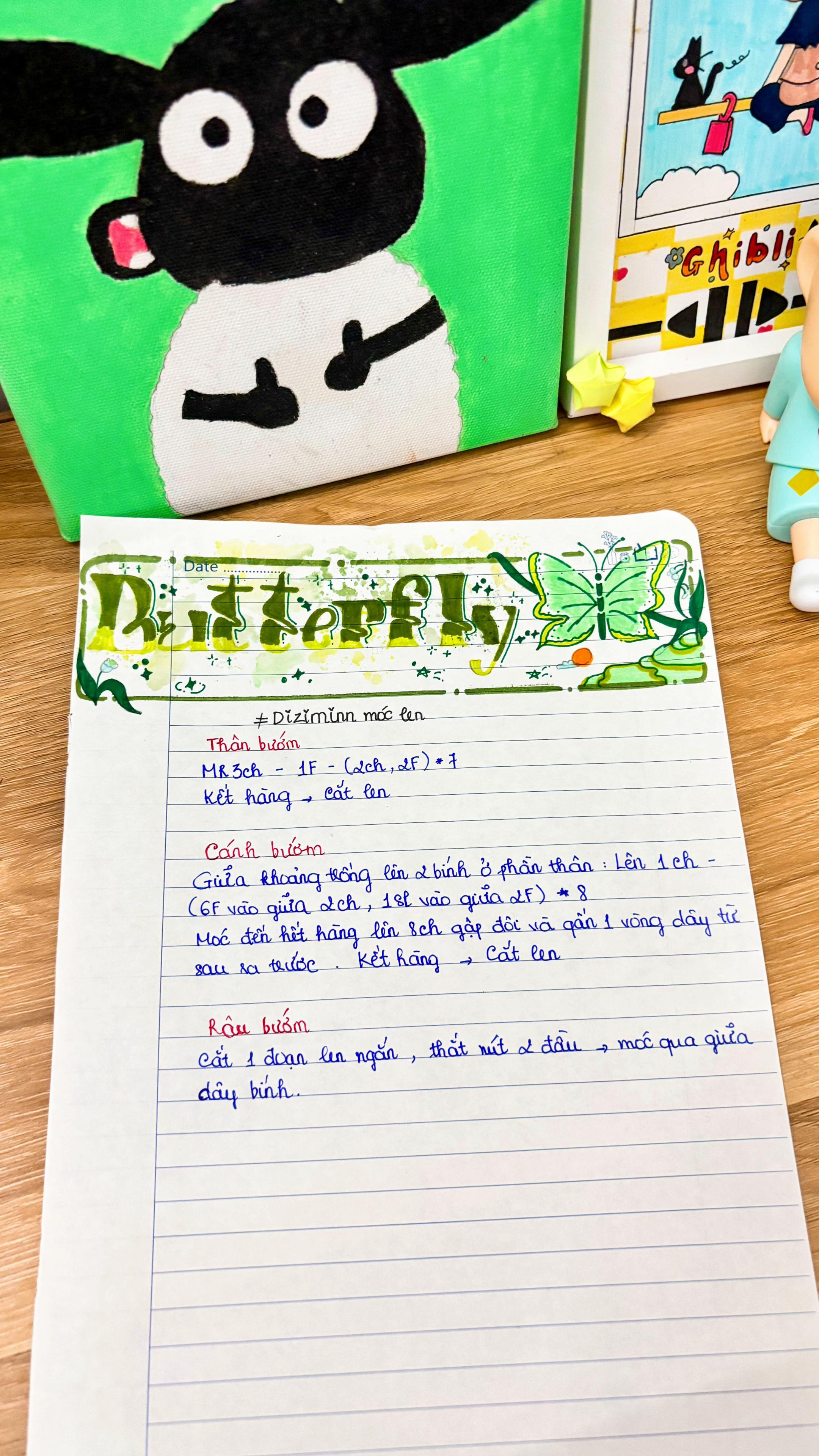 Hướng dẫn móc len bướm nhiều màu sắc kèm chart chi tiết