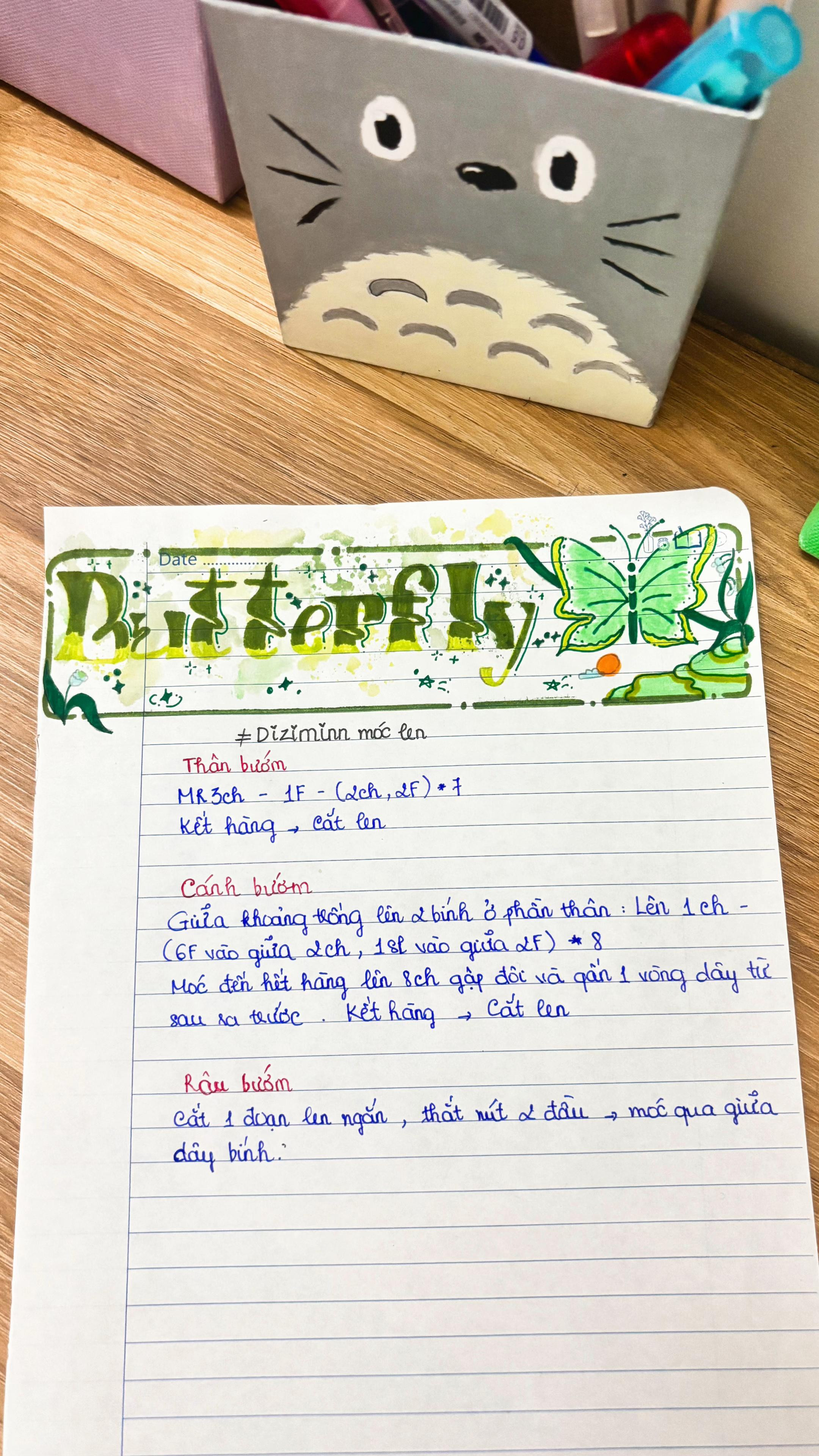 Hướng dẫn móc len bướm nhiều màu sắc kèm chart chi tiết