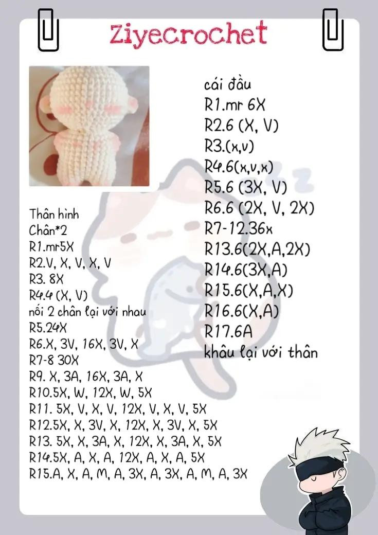 Hướng dẫn móc len búp bê Amigurumi cute, tóc nâu và xám