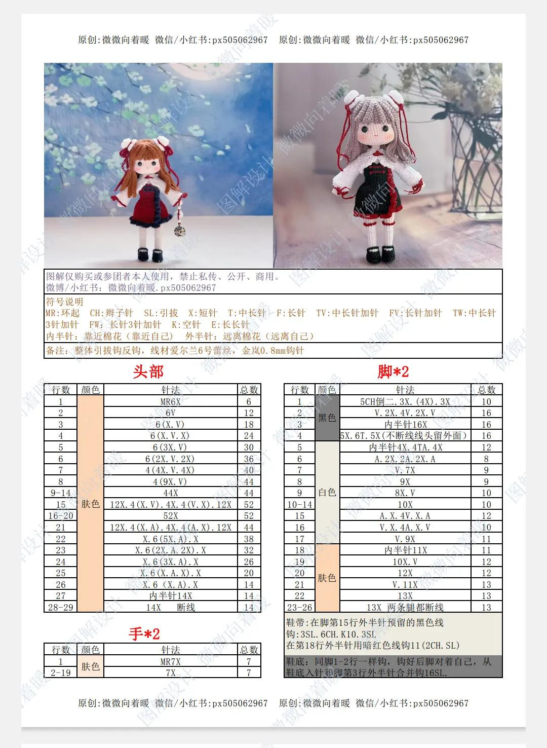 Hướng dẫn móc len búp bê Amigurumi mặc váy đỏ và đen chi tiết từng phần